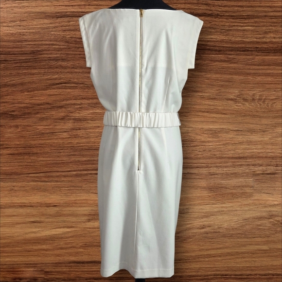 Sandra Darren Cream Tiered Front Midi Dress With Cap Sleeves And Pockets Size 14 - Picture 4 of 6